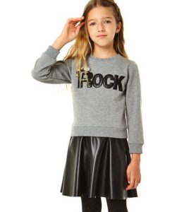 iDO SUKIENKA DLA DZIEWCZYNKI OCIEPLANA, SZARA Z APLIKACJĄ (R.128-152)