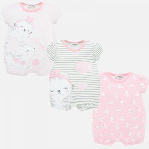 MAYORAL ZESTAW 3 PIŻAMEK DLA NOWORODKA, KOTKI (R. 1-9M)