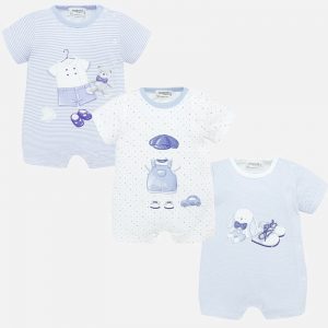 MAYORAL ZESTAW 3 PIŻAMEK NA NOWORODKA, NIEBIESKI