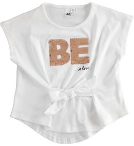iDO T-SHIRT DLA DZIEWCZYNKI, BIAŁY Z APLIKACJĄ (R.128-152)