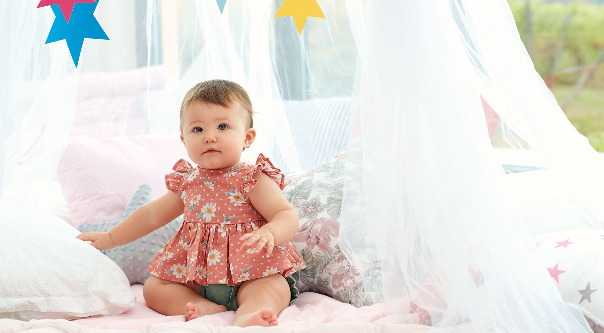 MINIBANDA Sukienka niemowlęca, DZIEWCZĘCA W KWIATKI