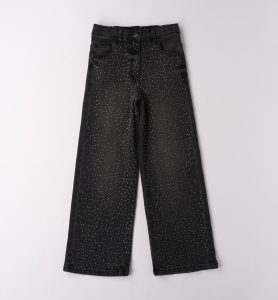szerokie jeansy z kryształkami