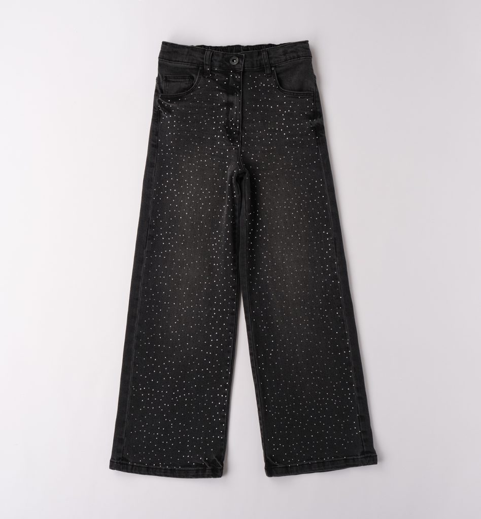 szerokie jeansy z kryształkami