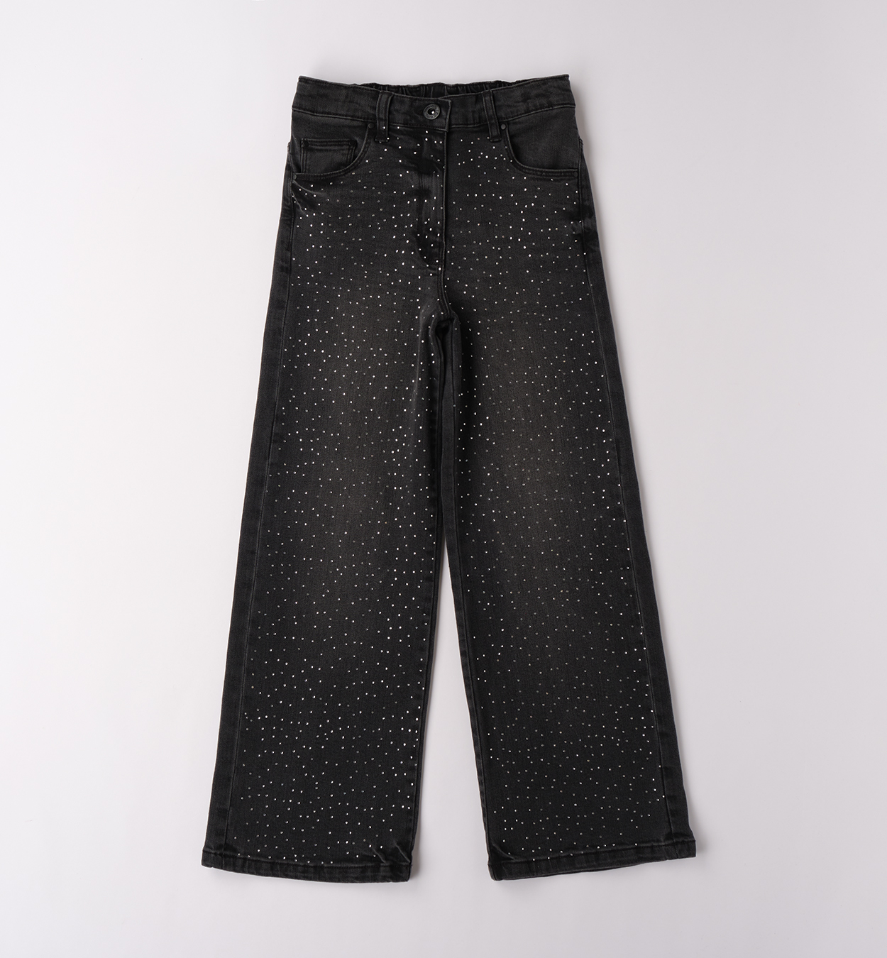 szerokie jeansy z kryształkami