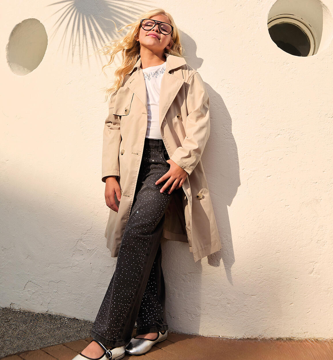 szerokie jeansy z kryształkami